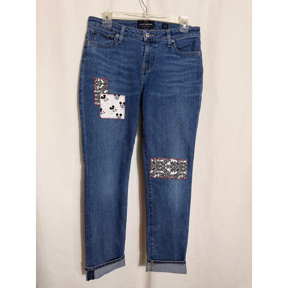 Lucky Brand Upcycled Mickey Patch Jeans Size 6 Cropped Denim